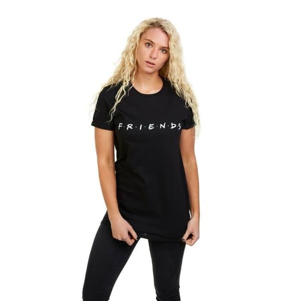 T-Shirt Dam - Vänner - Stavat och Färgglatt Logotyp - Kortärmad - Svart - Officiell produkt