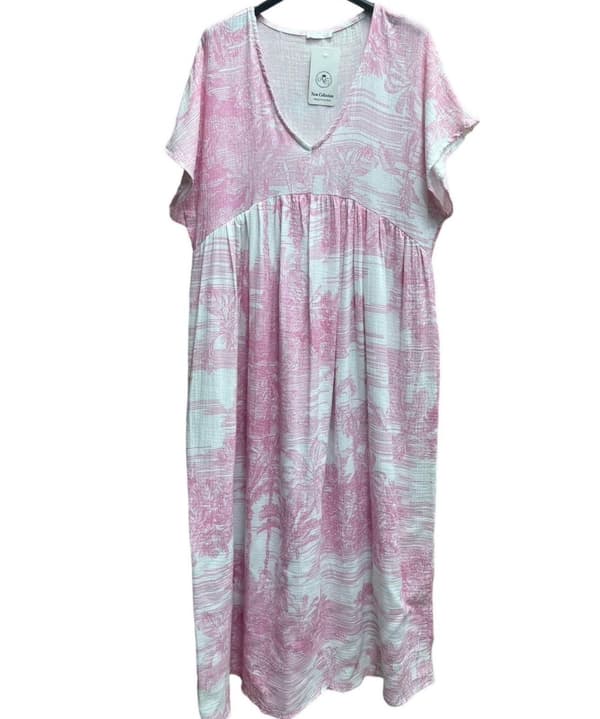Agélii Fashion - Ledigt sittande klänning 'Toile de Jouy'  i bomullsväv - flera färger - one-size 36-44
