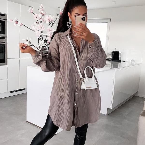 Agélii Fashion - Oversize shirt in 100% cotton - available in several colors - one size 36-44 Taupe
