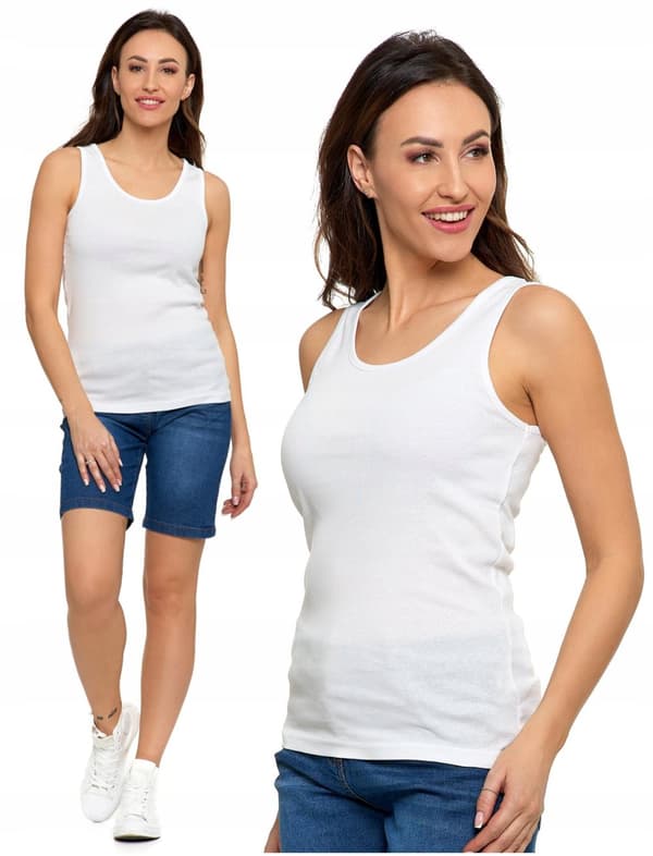 Vit DAMTOPP Figursydd T-shirt Slät Ärmlös Bekväm MORAJ 4XL