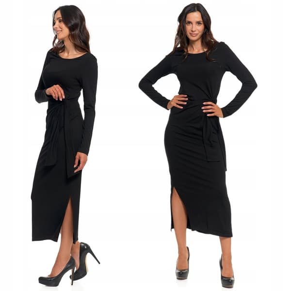 Elegant DAMEKJOLE Sort Midi Klassisk med Slids MORAJ S