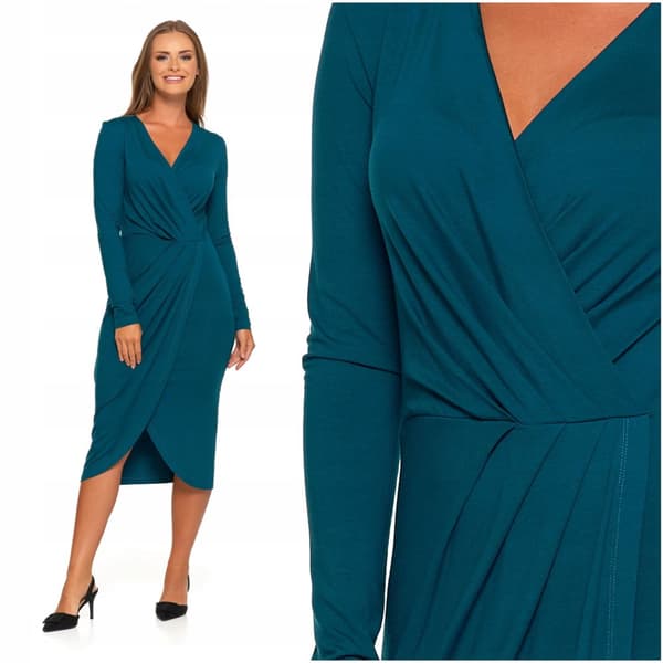 ELEGANT DAMEKJOLE Midi-udskæring Grøn Figursyet MORAJ XS
