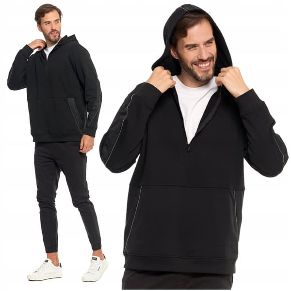 HERRESWEATSHIRT Halv lynlås med hætte Sort bomuld MORAJ XXL