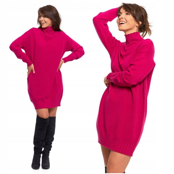 DAME SWEATERKJOLE med rullekrave Varm Elegant Farve Blød MORAJ M