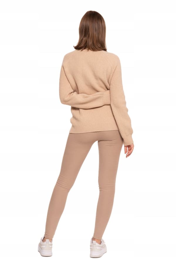 Beige DAMTRÖJA Löst Mjuk Stickad Modern Feminin Halv Polotröja MORAJ M