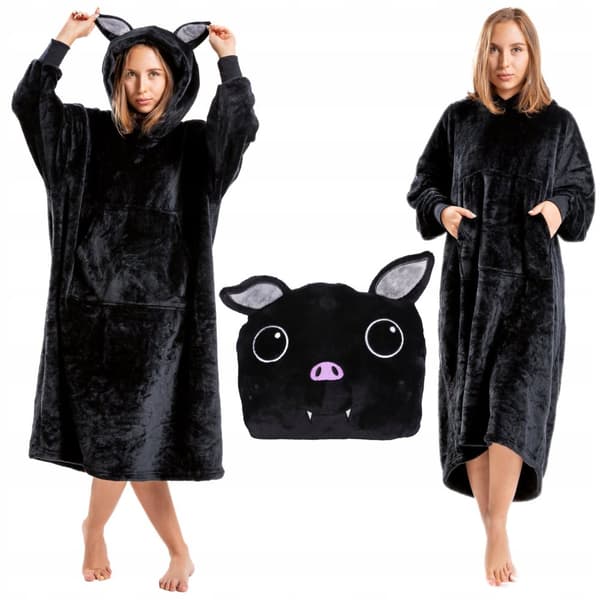 BLUSE 2-i-1 PUDE Stor hættetæppe Sweatshirt Bat Warm MORAJ Uni