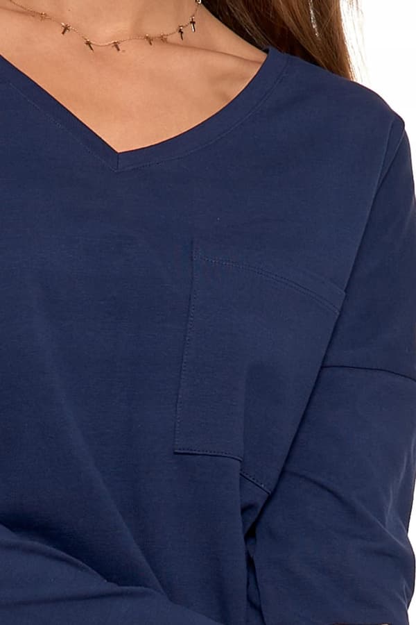 T-shirt långärmad damblus enfärgad med ficka bomull MORAJ S