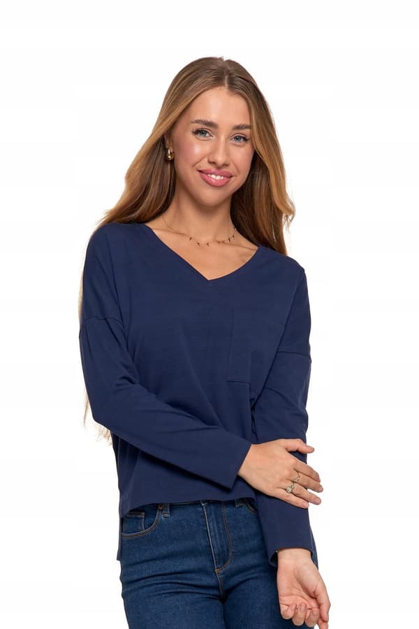 T-shirt långärmad damblus enfärgad med ficka bomull MORAJ S