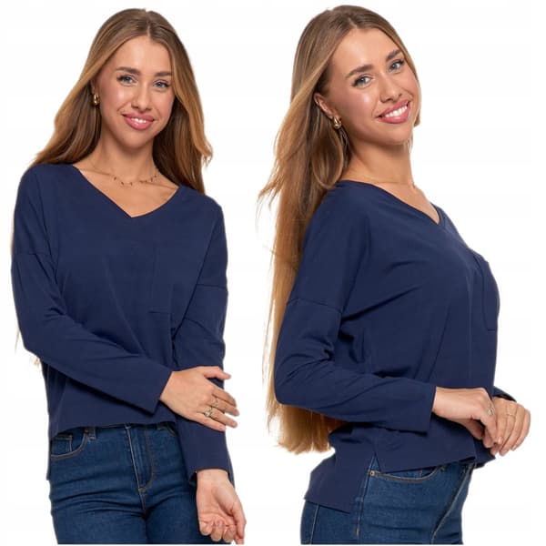 T-shirt långärmad damblus enfärgad med ficka bomull MORAJ S