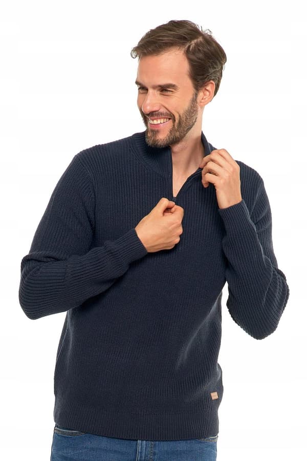 Herretrøje med opretstående krave, knaplukning, elegant varm sweater MORAJ S