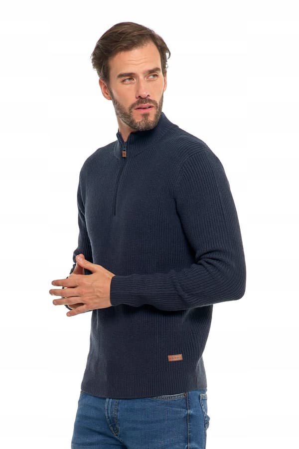 Herretrøje med opretstående krave, knaplukning, elegant varm sweater MORAJ S