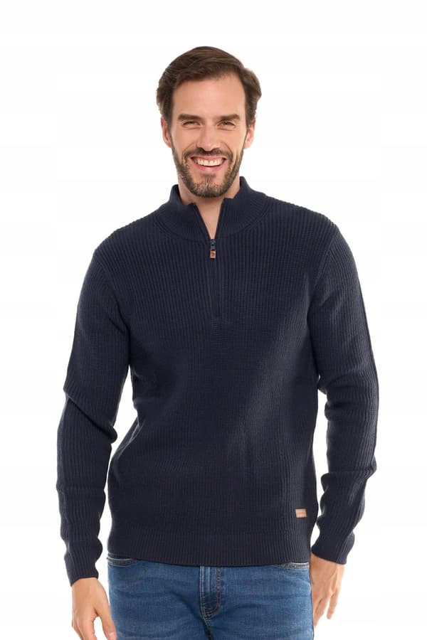 Herretrøje med opretstående krave, knaplukning, elegant varm sweater MORAJ S