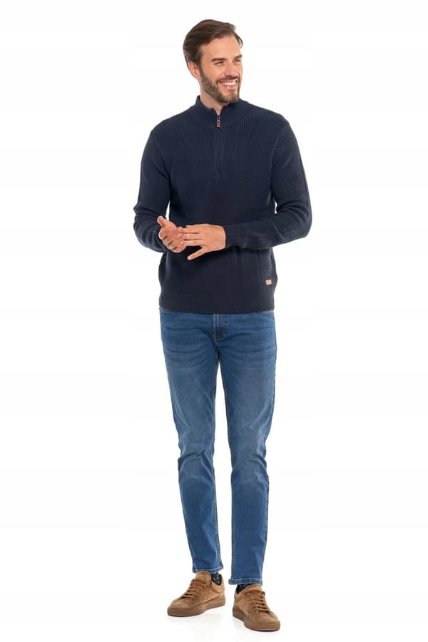 Herretrøje med opretstående krave, knaplukning, elegant varm sweater MORAJ S