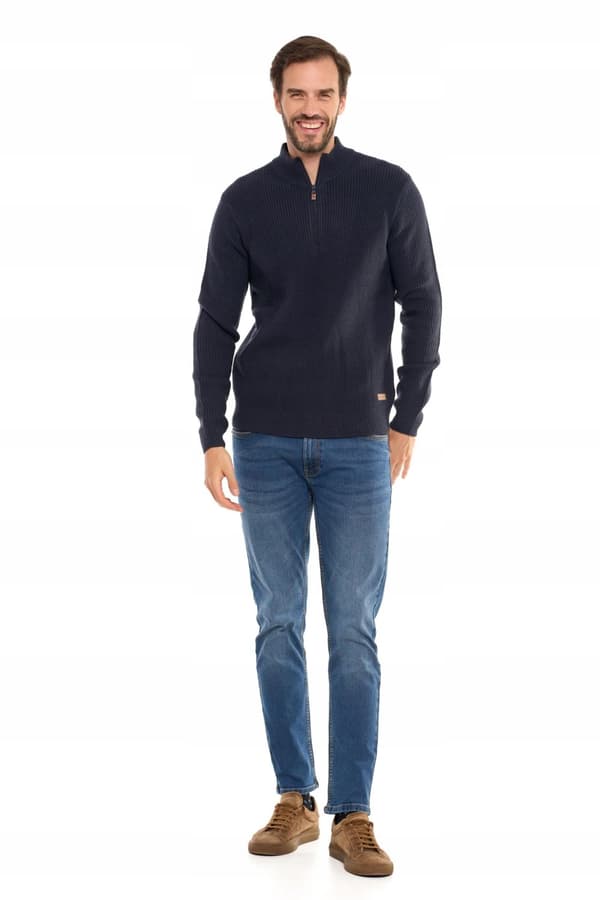 Herretrøje med opretstående krave, knaplukning, elegant varm sweater MORAJ S