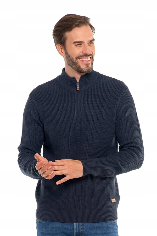 Herretrøje med opretstående krave, knaplukning, elegant varm sweater MORAJ S
