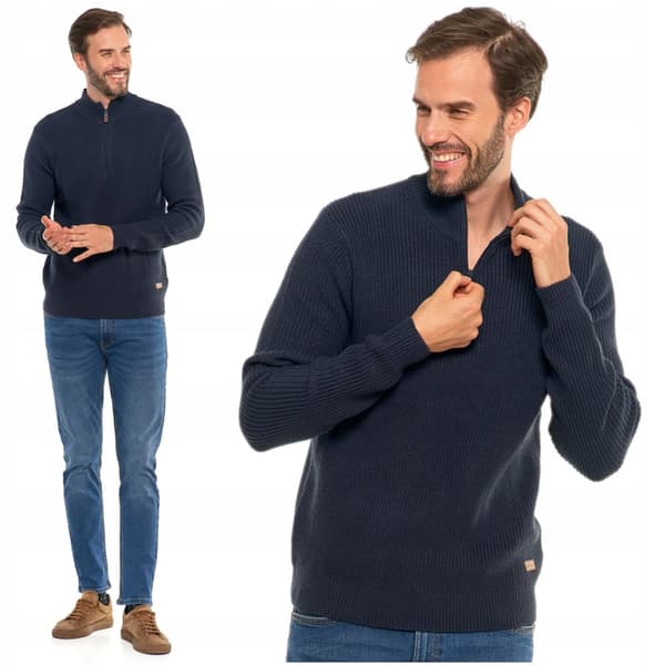 Herretrøje med opretstående krave, knaplukning, elegant varm sweater MORAJ S