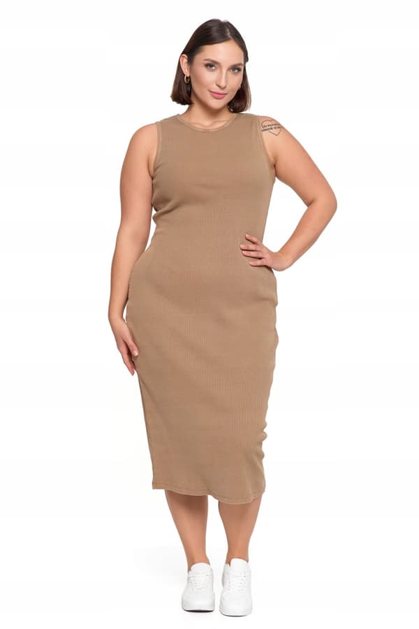 KVINDE STRIBET MIDI-KJOLE MED BREDE STROPPER SOMMERMORAJ - 3XL