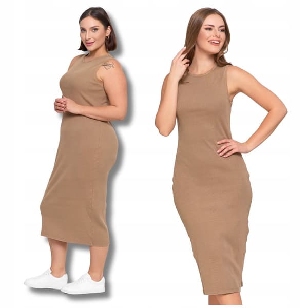 KVINDE STRIBET MIDI-KJOLE MED BREDE STROPPER SOMMERMORAJ - 3XL