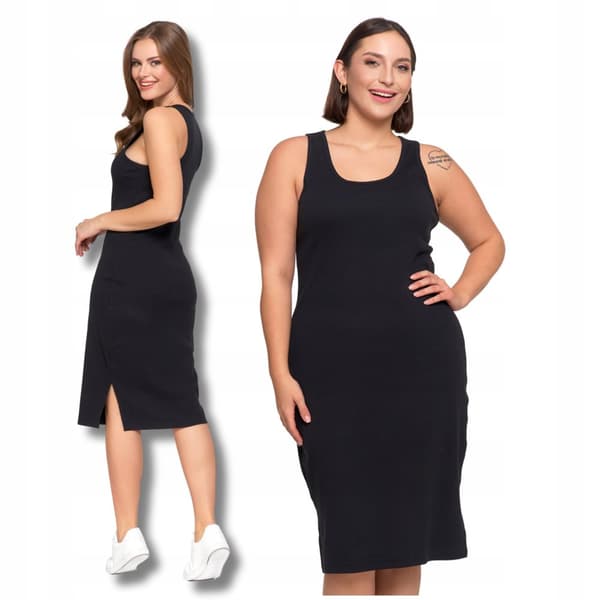 Damekjole Stribet med Slidser Sort Enkel Sommer MORAJ - XL