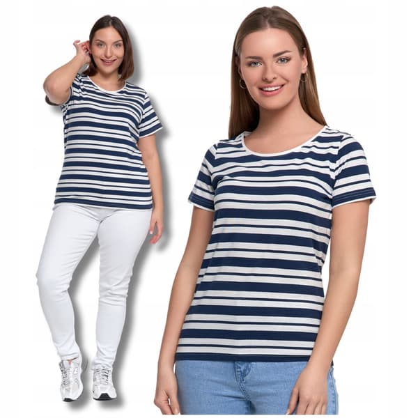 DAME T-SHIRT Stribet Løs Skjortebluse Kortærmet MORAJ L