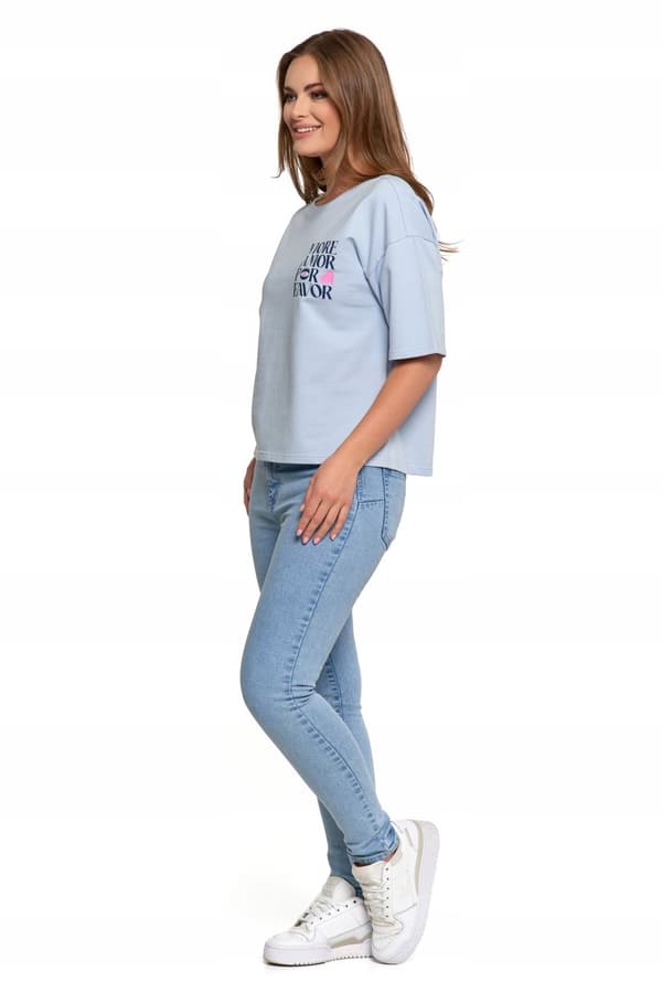 Løs T-SHIRT TIL DAMER I BOMULDSBLUE M M