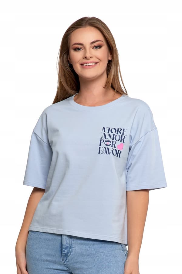 Løs T-SHIRT TIL DAMER I BOMULDSBLUE M M