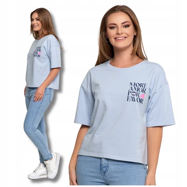 Løs T-SHIRT TIL DAMER I BOMULDSBLUE M M
