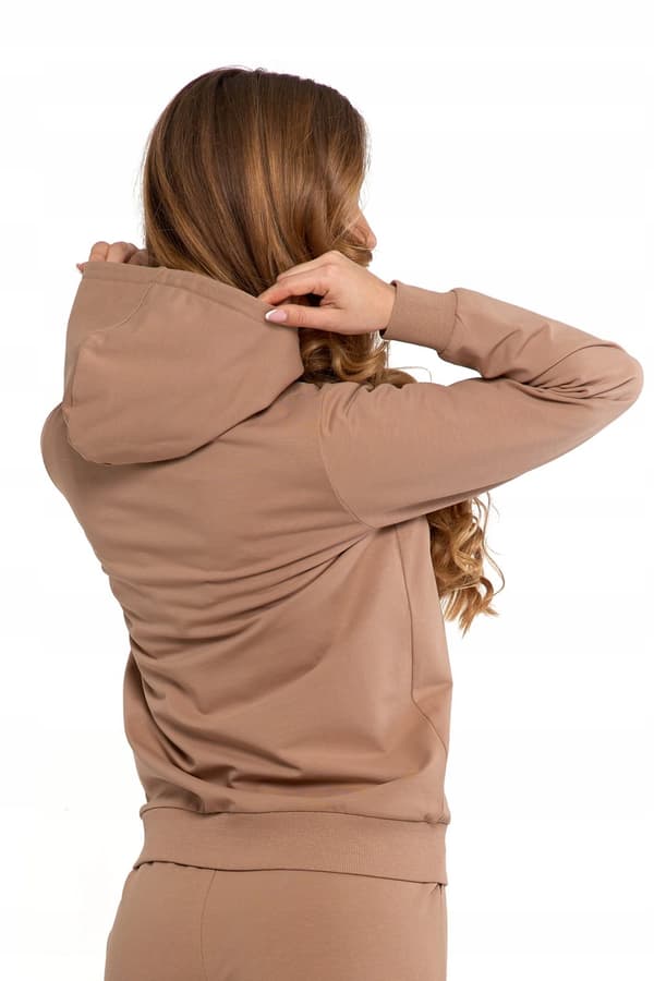 DAMTRÖJA Slät träningsoverall med dragkedja och huva Klassisk beige MORAJ XXL