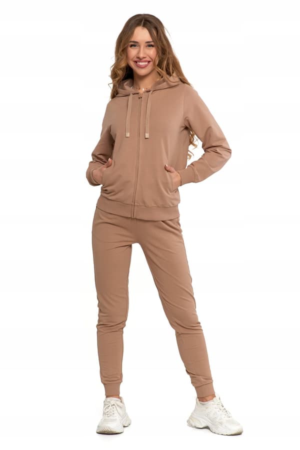 DAMTRÖJA Slät träningsoverall med dragkedja och huva Klassisk beige MORAJ XXL