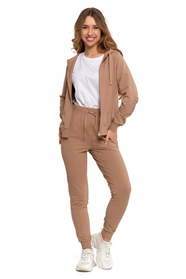 DAMTRÖJA Slät träningsoverall med dragkedja och huva Klassisk beige MORAJ XXL