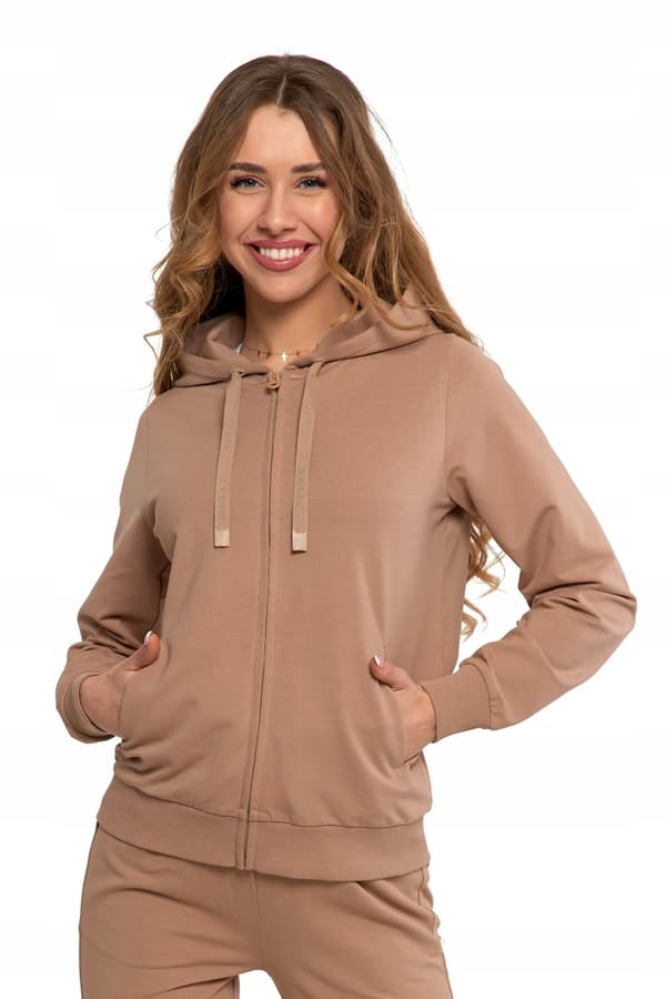 DAMTRÖJA Slät träningsoverall med dragkedja och huva Klassisk beige MORAJ XXL