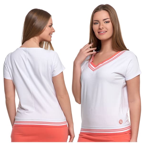Damebluse bomulds-T-shirt V-hals kortærmet MORAJ XXL