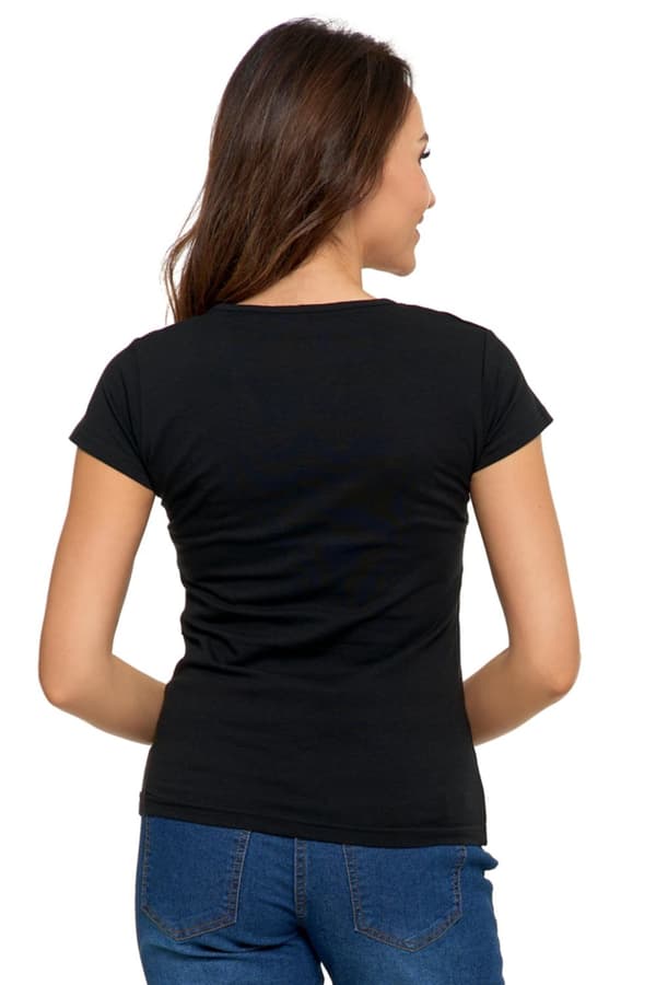 Ensfarvet dame-T-SHIRT Klassisk V-hals Kortærmet MORAJ XXL
