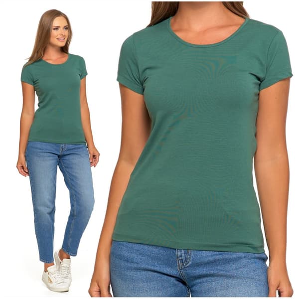 DAME T-SHIRT Bluse T-shirt Ensfarvet Kortærmet Khaki MORAJ XL