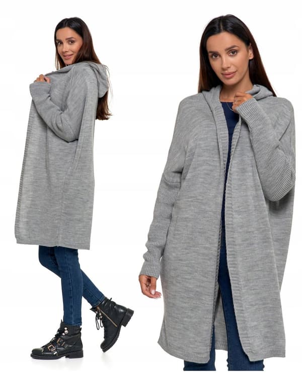 Elegant dame sweater lang cardigan med hætte varm løs snit MORAJ