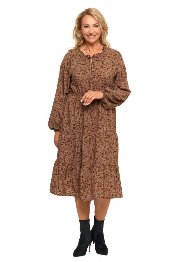 Dame midikjole med lange ærmer, luftig, moderigtig, elegant, flæser, MORAJ L