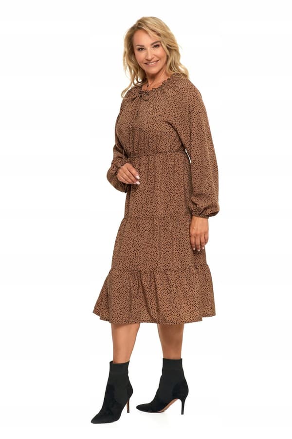 Dame midikjole med lange ærmer, luftig, moderigtig, elegant, flæser, MORAJ L