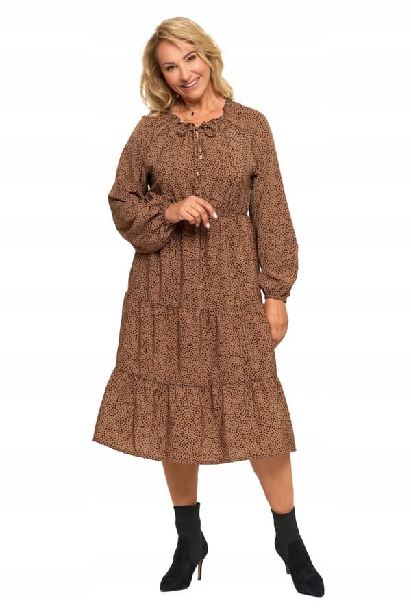 Dame midikjole med lange ærmer, luftig, moderigtig, elegant, flæser, MORAJ L