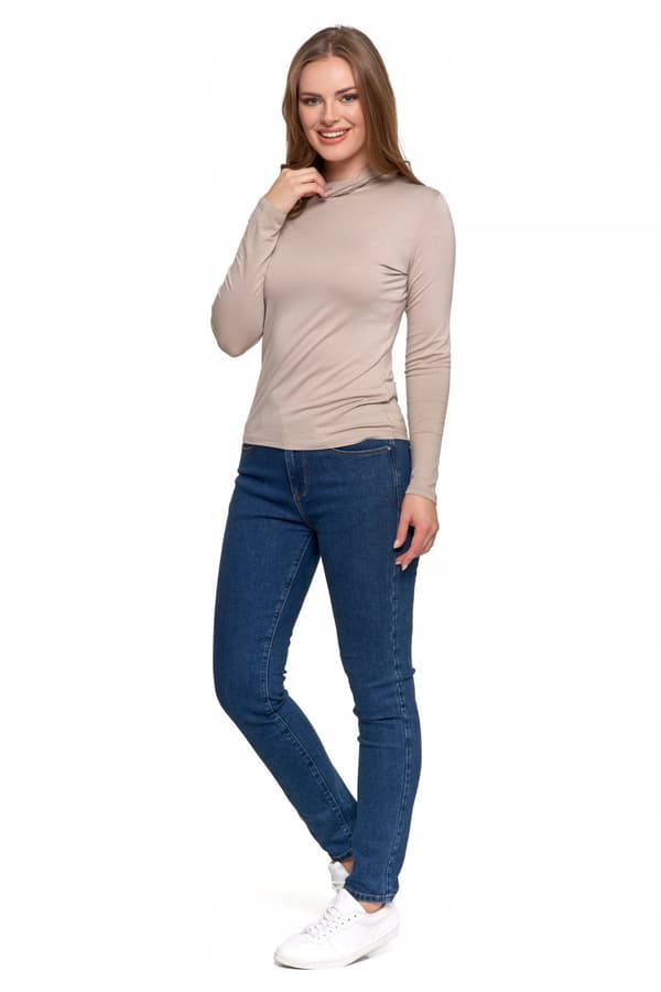 Damebluse med rullekrave, lange ærmer, viskose, elegant, moderigtig skjorte, MORAJ XL