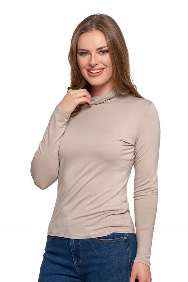 Damebluse med rullekrave, lange ærmer, viskose, elegant, moderigtig skjorte, MORAJ XL