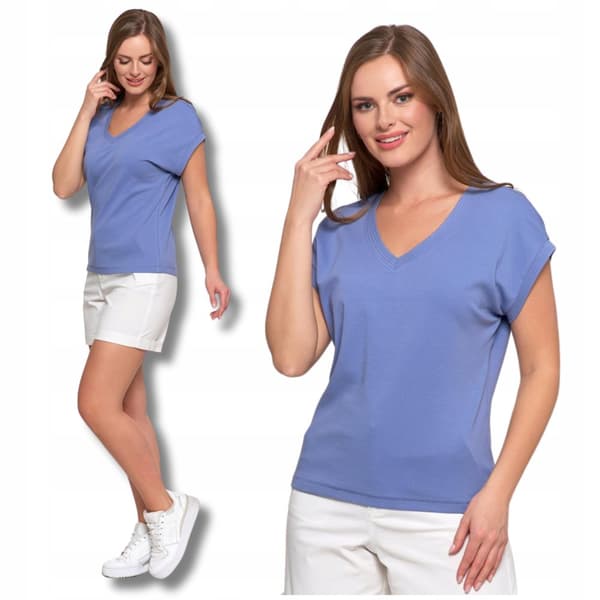 Damebluse-T-shirt med enkelt design, ensfarvet bomuldsskjorte MORAJ S