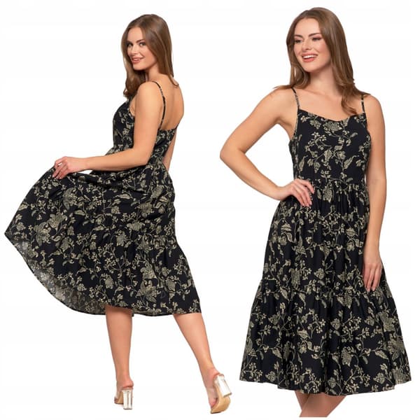 DAME MIDI KJOLE Bomuldsstropper Sommer Flared MORAJ L