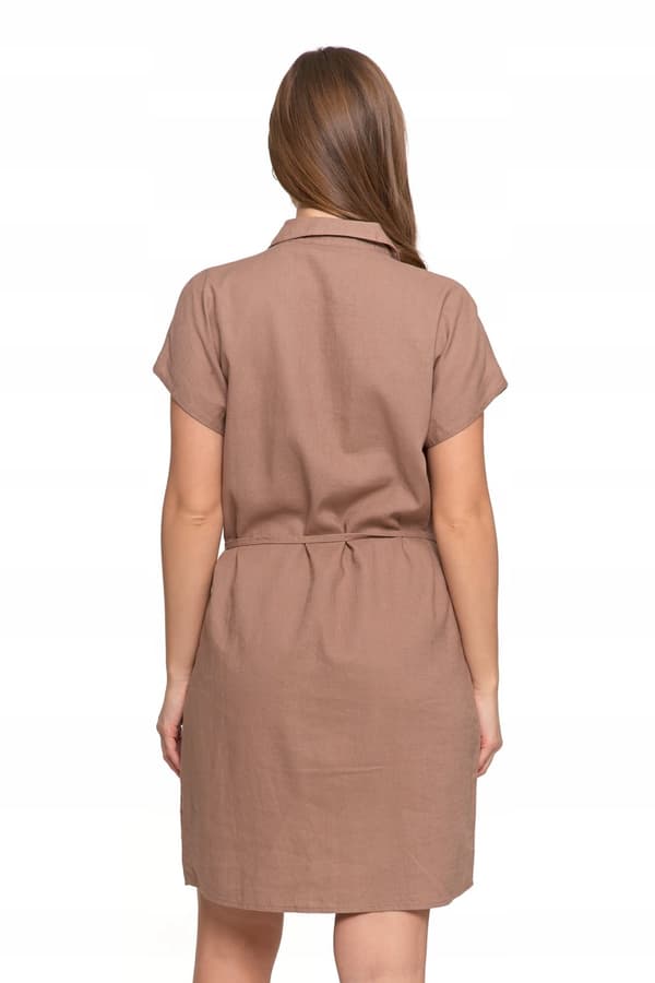 DAMEKJOLE Hørskjortekjole Elegant Knælang Uknappet Beige MORAJ L