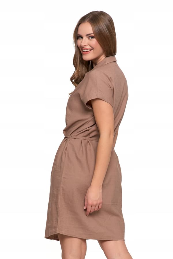 DAMEKJOLE Hørskjortekjole Elegant Knælang Uknappet Beige MORAJ L