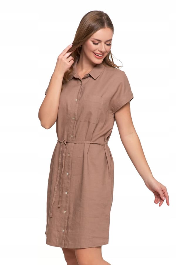 DAMEKJOLE Hørskjortekjole Elegant Knælang Uknappet Beige MORAJ L