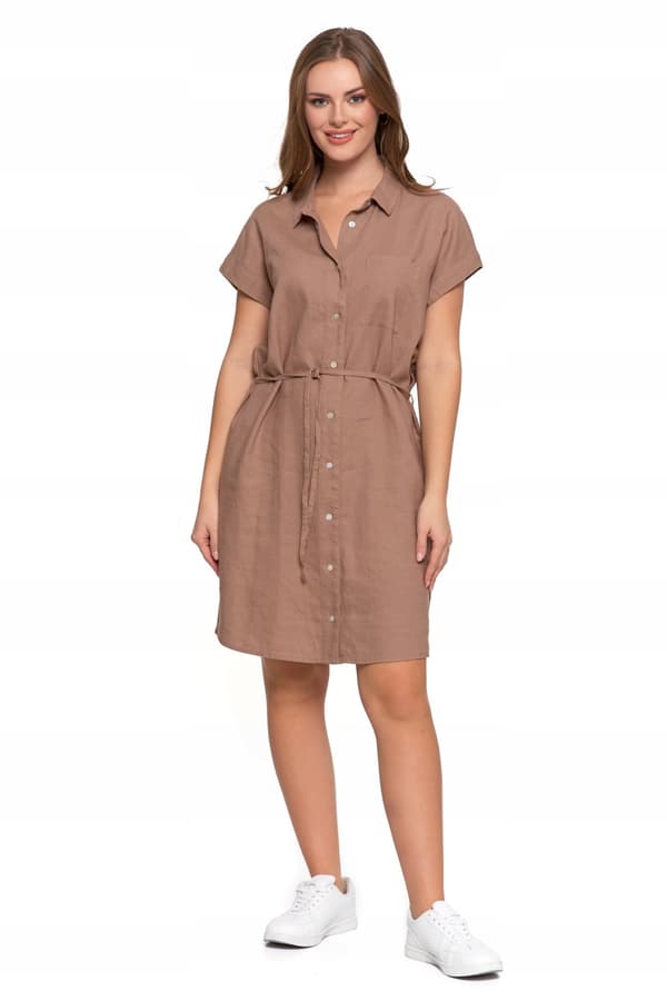 DAMEKJOLE Hørskjortekjole Elegant Knælang Uknappet Beige MORAJ L