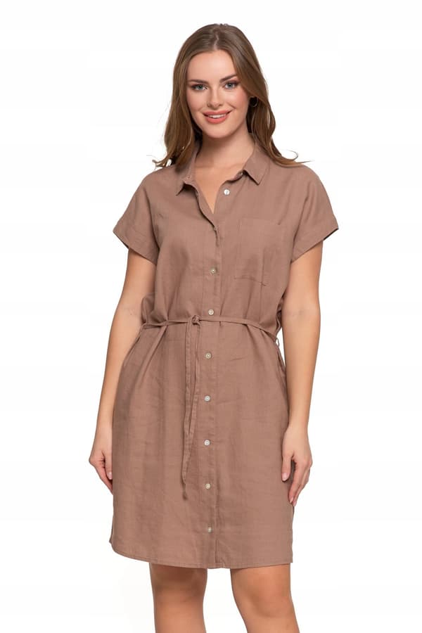 DAMEKJOLE Hørskjortekjole Elegant Knælang Uknappet Beige MORAJ L