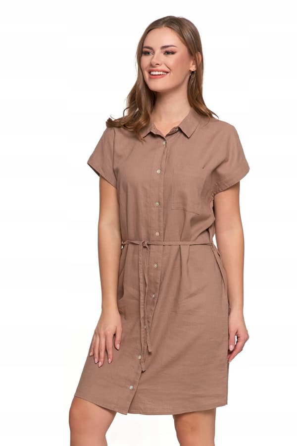 DAMEKJOLE Hørskjortekjole Elegant Knælang Uknappet Beige MORAJ M