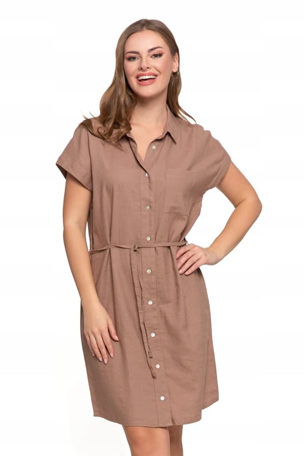 DAMEKJOLE Hørskjortekjole Elegant Knælang Uknappet Beige MORAJ M
