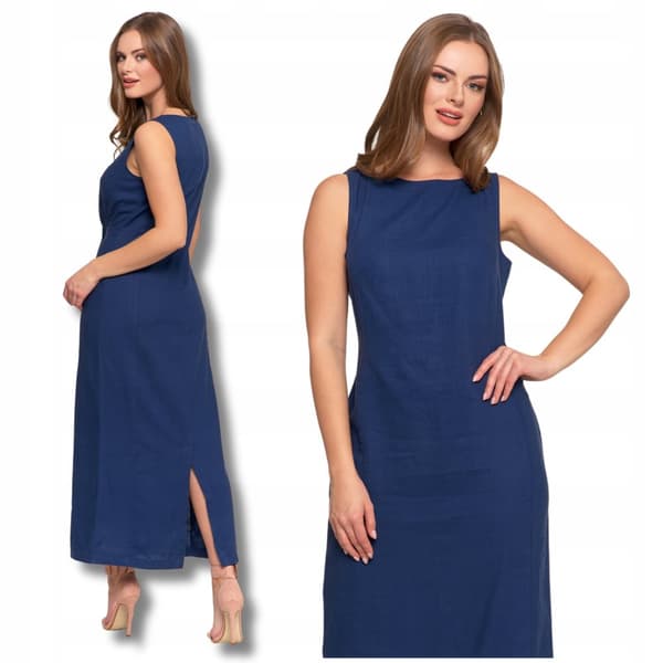 Lang dame maxikjole i hør, let, elegant, glat, MORAJ XL